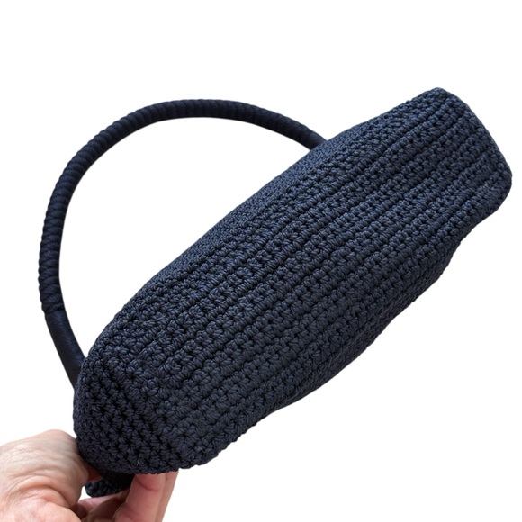 Navy Crochet Hand Shoulder Bag Silver Hardware Boho Chic Y2K - Picture 4 of 15